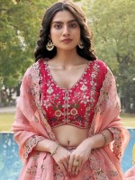 Shaded Pink Pure Organza Lehenga Choli